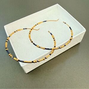 Gold and Black Beaded Hoop Earrings